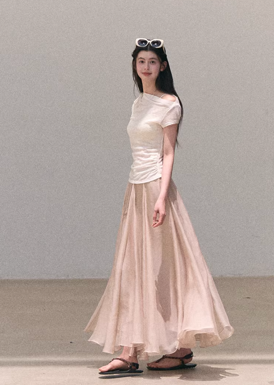 organza skirt women, flowy maxi skirt, korean fashion skirt, spring outfits 2026, casual spring outfits, sheer layered skirt, lightweight long skirt, feminine elegant skirt, soft aesthetic outfit, breathable summer skirt, modern feminine clothing, parisian style clothing, versatile long skirt, refined casual wear, airy fabric skirt, chic everyday outfit, minimal elegant skirt, spring wardrobe essential, soft flow skirt, calm luxury style