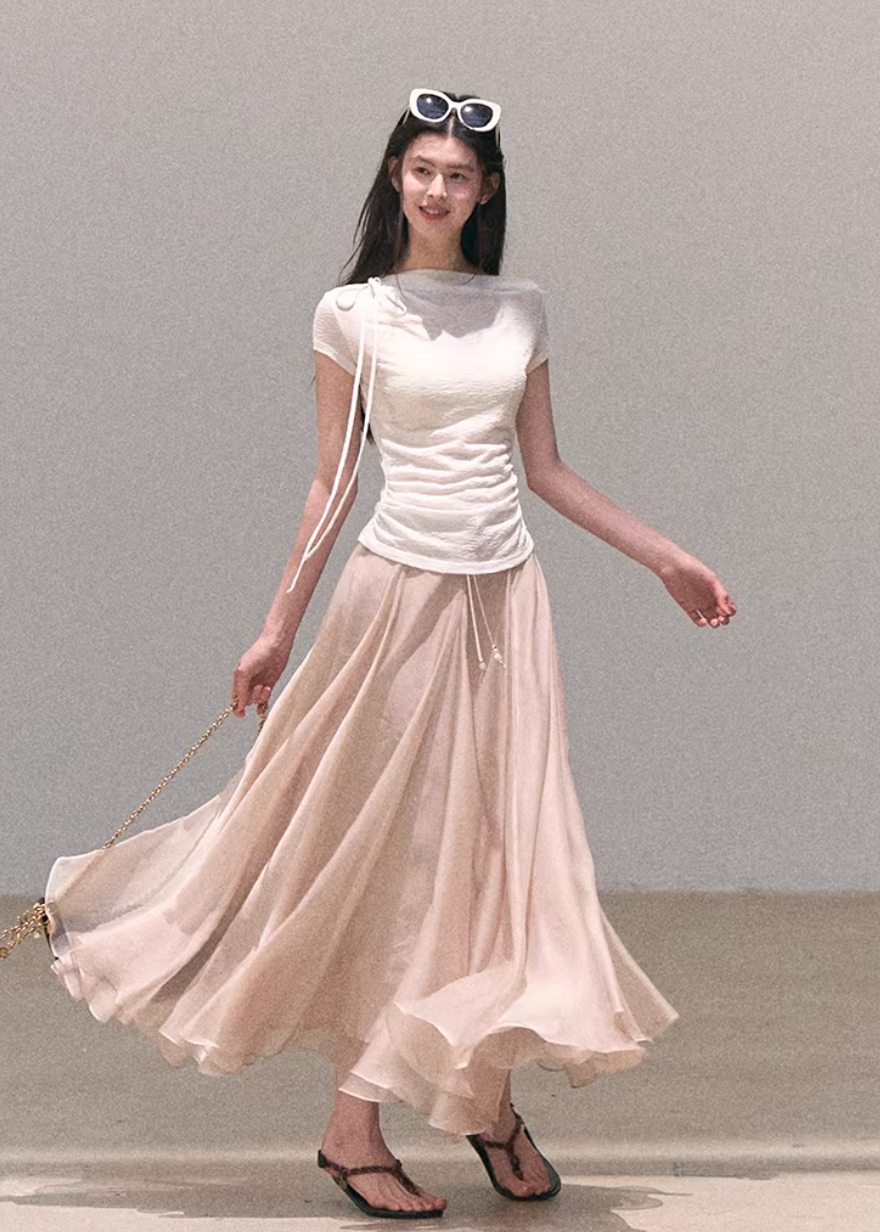 organza skirt women, flowy maxi skirt, korean fashion skirt, spring outfits 2026, casual spring outfits, sheer layered skirt, lightweight long skirt, feminine elegant skirt, soft aesthetic outfit, breathable summer skirt, modern feminine clothing, parisian style clothing, versatile long skirt, refined casual wear, airy fabric skirt, chic everyday outfit, minimal elegant skirt, spring wardrobe essential, soft flow skirt, calm luxury style