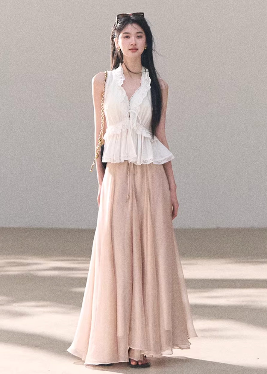 organza skirt women, flowy maxi skirt, korean fashion skirt, spring outfits 2026, casual spring outfits, sheer layered skirt, lightweight long skirt, feminine elegant skirt, soft aesthetic outfit, breathable summer skirt, modern feminine clothing, parisian style clothing, versatile long skirt, refined casual wear, airy fabric skirt, chic everyday outfit, minimal elegant skirt, spring wardrobe essential, soft flow skirt, calm luxury style