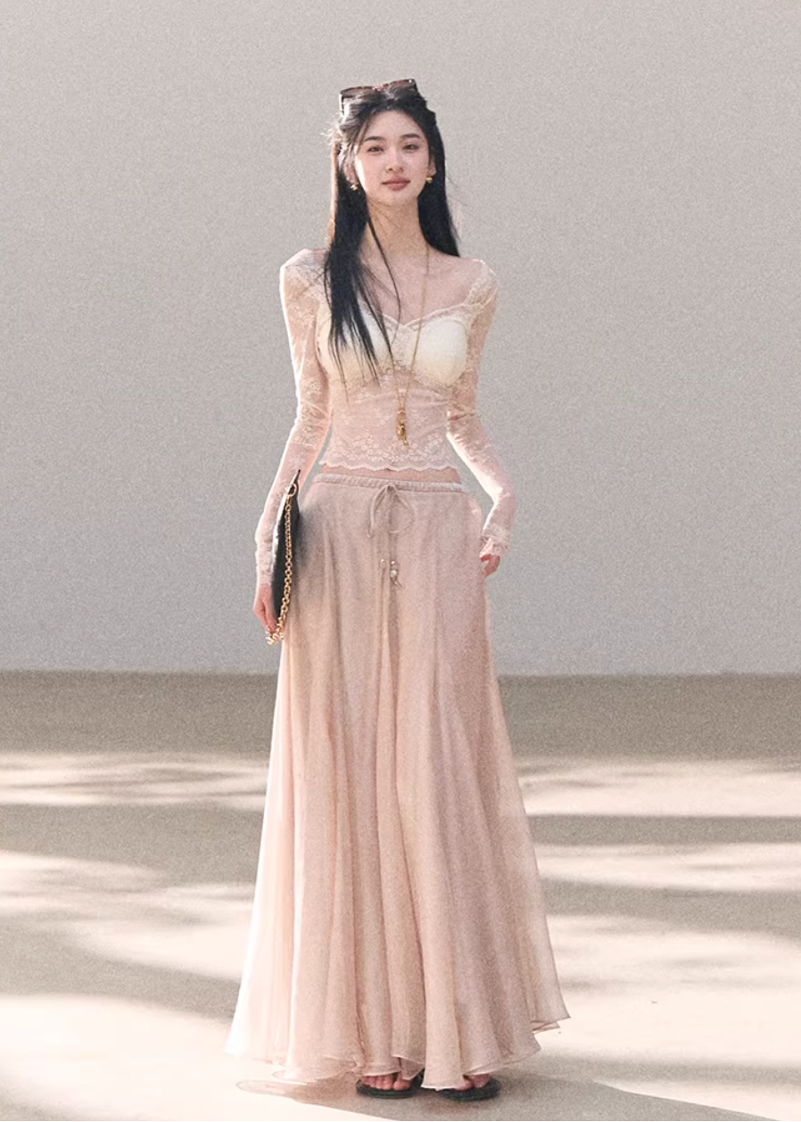 organza skirt women, flowy maxi skirt, korean fashion skirt, spring outfits 2026, casual spring outfits, sheer layered skirt, lightweight long skirt, feminine elegant skirt, soft aesthetic outfit, breathable summer skirt, modern feminine clothing, parisian style clothing, versatile long skirt, refined casual wear, airy fabric skirt, chic everyday outfit, minimal elegant skirt, spring wardrobe essential, soft flow skirt, calm luxury style