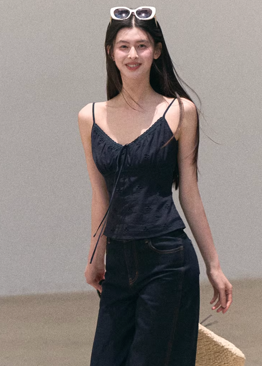 denim set women, lace camisole set, wide leg pants outfit, korean fashion set, spring outfit ideas, casual spring outfits, resort outfit women, bohemian denim outfit, lightweight denim set, feminine casual outfit, modern feminine clothing, parisian style clothing, versatile two piece outfit, relaxed fit pants women, aesthetic fashion set, travel outfit women, soft denim outfit, chic everyday set, minimal style outfit, calm luxury fashion