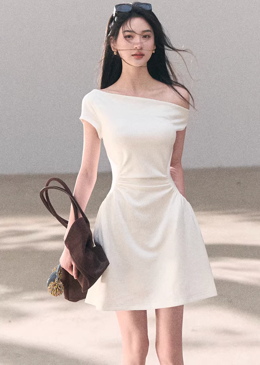 one shoulder dress women, lyocell dress women, korean fashion dress, spring outfit ideas, casual spring outfits, asymmetrical dress women, minimalist dress women, breathable fabric dress, soft aesthetic outfit, modern feminine clothing, parisian style clothing, versatile summer dress, chic everyday outfit, calm luxury fashion, lightweight dress women, elegant casual dress, effortless style dress, refined minimal dress, spring wardrobe dress, feminine silhouette dress