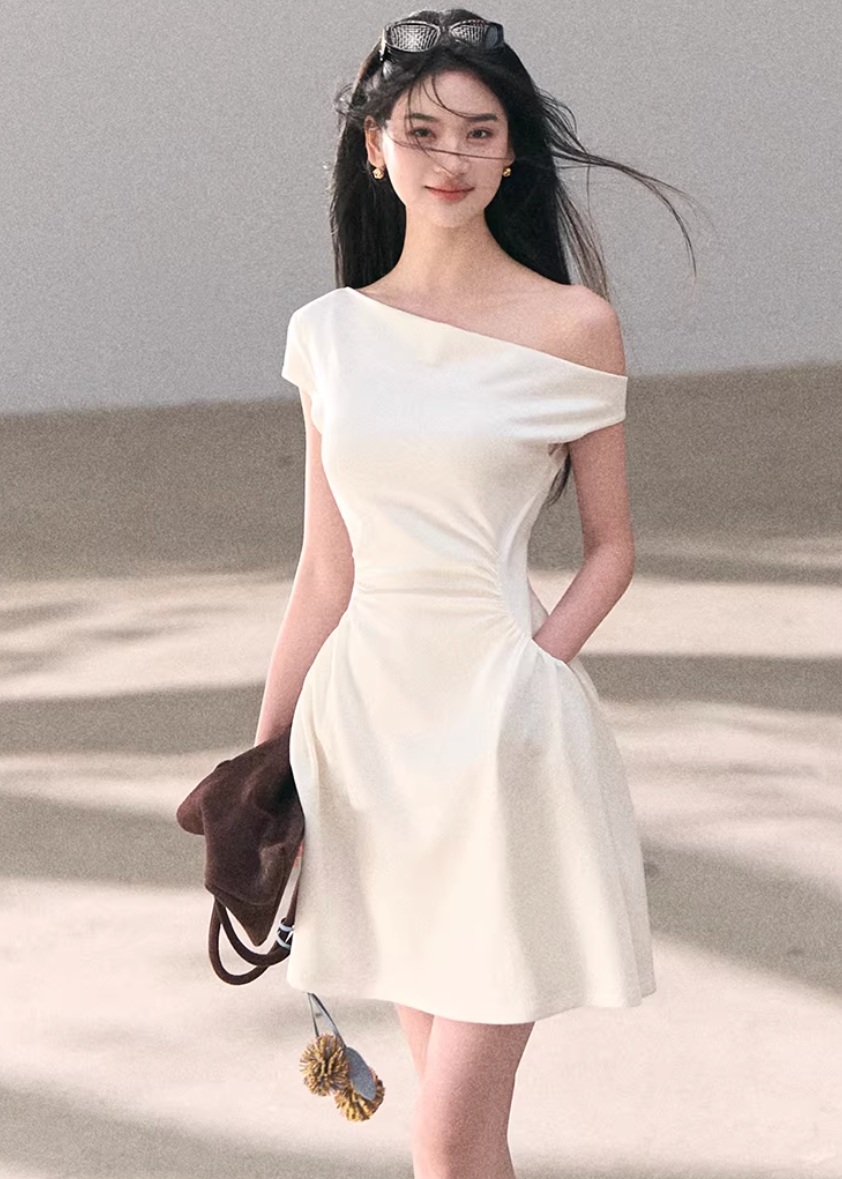 one shoulder dress women, lyocell dress women, korean fashion dress, spring outfit ideas, casual spring outfits, asymmetrical dress women, minimalist dress women, breathable fabric dress, soft aesthetic outfit, modern feminine clothing, parisian style clothing, versatile summer dress, chic everyday outfit, calm luxury fashion, lightweight dress women, elegant casual dress, effortless style dress, refined minimal dress, spring wardrobe dress, feminine silhouette dress