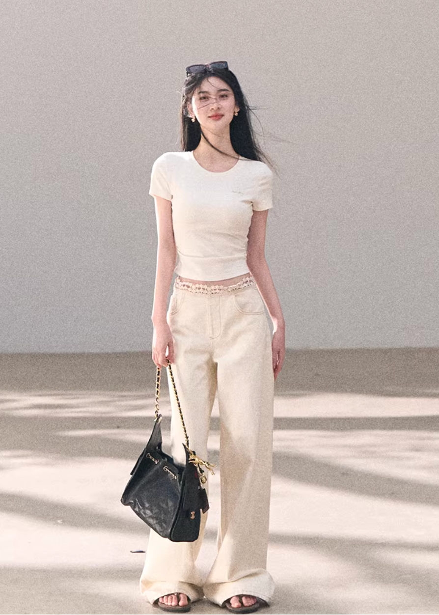 crew neck t shirt women, embroidered logo tee, korean fashion top, spring outfits 2026, casual spring outfits, slim fit t shirt women, minimalist t shirt women, basic essential top, breathable cotton tee, soft aesthetic outfit, modern feminine clothing, parisian style clothing, versatile everyday top, chic casual outfit, clean line t shirt, refined casual wear, simple design top, spring wardrobe essential, fitted t shirt women, effortless style top