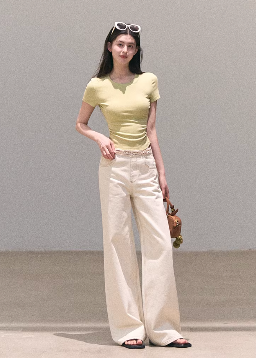 crew neck t shirt women, embroidered logo tee, korean fashion top, spring outfits 2026, casual spring outfits, slim fit t shirt women, minimalist t shirt women, basic essential top, breathable cotton tee, soft aesthetic outfit, modern feminine clothing, parisian style clothing, versatile everyday top, chic casual outfit, clean line t shirt, refined casual wear, simple design top, spring wardrobe essential, fitted t shirt women, effortless style top