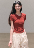 crew neck t shirt women, embroidered logo tee, korean fashion top, spring outfits 2026, casual spring outfits, slim fit t shirt women, minimalist t shirt women, basic essential top, breathable cotton tee, soft aesthetic outfit, modern feminine clothing, parisian style clothing, versatile everyday top, chic casual outfit, clean line t shirt, refined casual wear, simple design top, spring wardrobe essential, fitted t shirt women, effortless style top