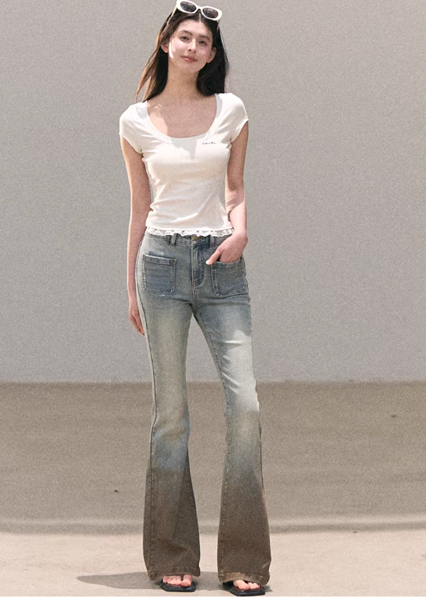 flared jeans women, vintage wash denim, korean fashion denim, spring outfits 2026, casual spring outfits, flare jeans outfit, slim fit flare jeans, minimalist denim style, soft aesthetic outfit, breathable cotton jeans, modern feminine clothing, parisian style clothing, versatile denim pants, chic everyday outfit, calm luxury fashion, relaxed fit denim, light wash jeans women, effortless style jeans, spring wardrobe denim, flattering denim jeans