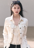 denim jacket women, short denim coat, korean fashion outerwear, spring outfits 2026, casual spring outfits, washed denim jacket, lightweight spring jacket, minimalist denim style, soft aesthetic outfit, modern feminine clothing, parisian style clothing, versatile layering jacket, chic everyday outfit, calm luxury fashion, commuter style jacket, relaxed fit denim jacket, effortless style outerwear, natural tone denim, spring wardrobe jacket, essential layering piece