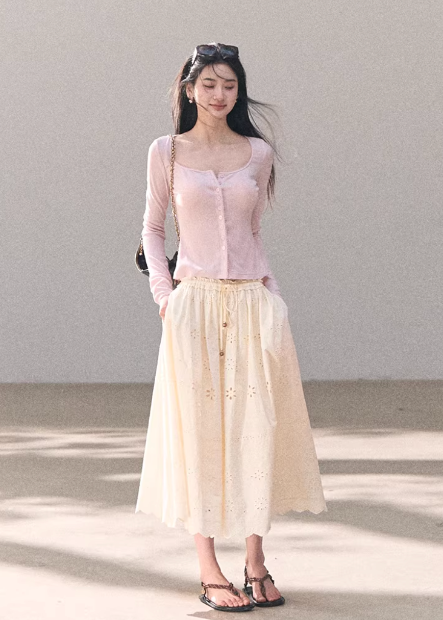 cotton maxi skirt women, embroidered a line skirt, korean fashion skirt, spring outfit ideas, casual spring outfits, bohemian style skirt, loose fit maxi skirt, breathable cotton skirt, soft aesthetic outfit, modern feminine clothing, parisian style clothing, versatile long skirt, chic everyday outfit, calm luxury fashion, lightweight summer skirt, effortless style skirt, natural fabric clothing, spring wardrobe skirt, relaxed fit long skirt, feminine flow skirt