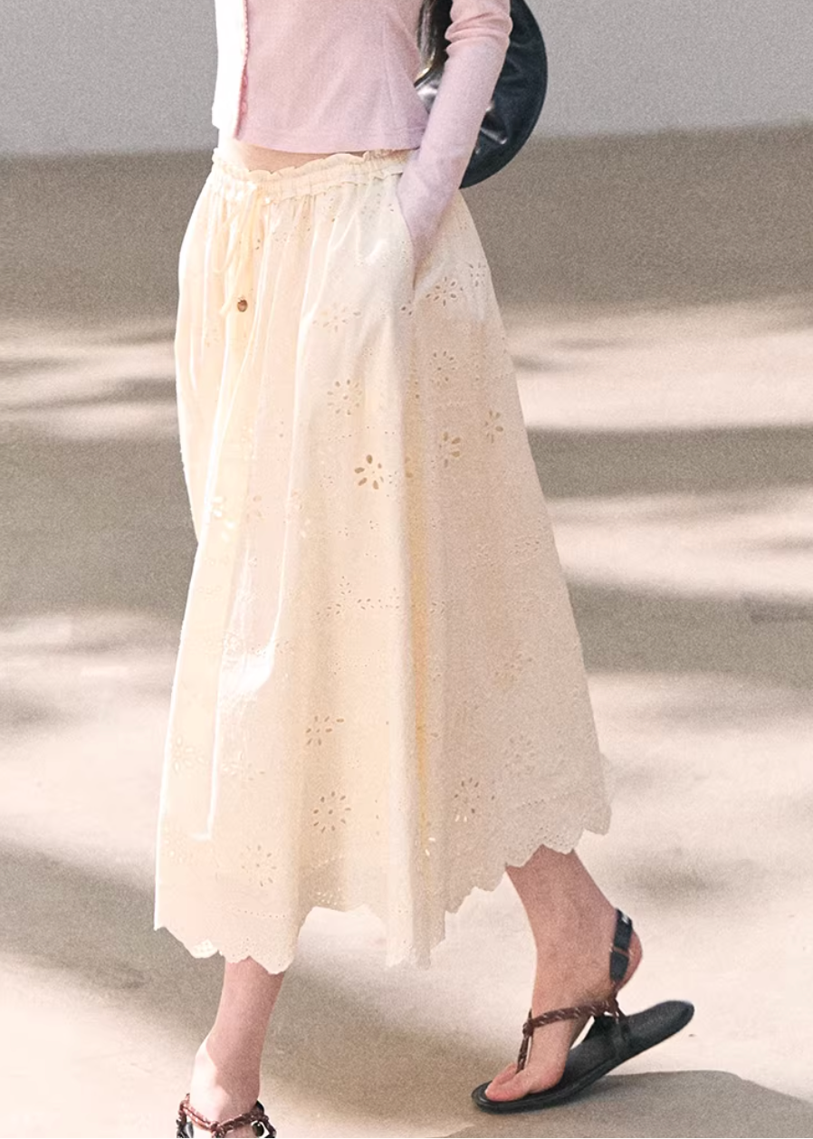 cotton maxi skirt women, embroidered a line skirt, korean fashion skirt, spring outfit ideas, casual spring outfits, bohemian style skirt, loose fit maxi skirt, breathable cotton skirt, soft aesthetic outfit, modern feminine clothing, parisian style clothing, versatile long skirt, chic everyday outfit, calm luxury fashion, lightweight summer skirt, effortless style skirt, natural fabric clothing, spring wardrobe skirt, relaxed fit long skirt, feminine flow skirt