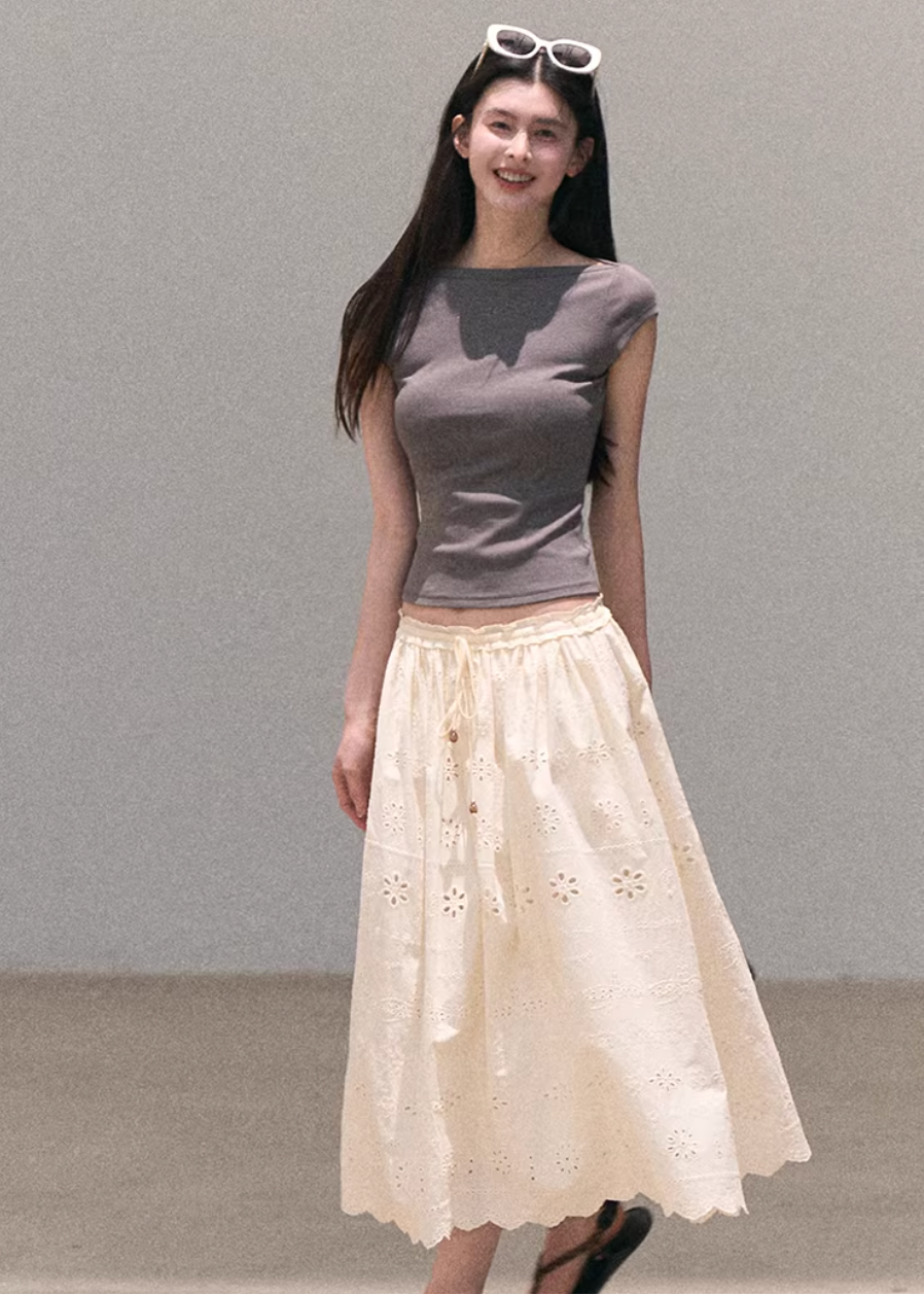 cotton maxi skirt women, embroidered a line skirt, korean fashion skirt, spring outfit ideas, casual spring outfits, bohemian style skirt, loose fit maxi skirt, breathable cotton skirt, soft aesthetic outfit, modern feminine clothing, parisian style clothing, versatile long skirt, chic everyday outfit, calm luxury fashion, lightweight summer skirt, effortless style skirt, natural fabric clothing, spring wardrobe skirt, relaxed fit long skirt, feminine flow skirt