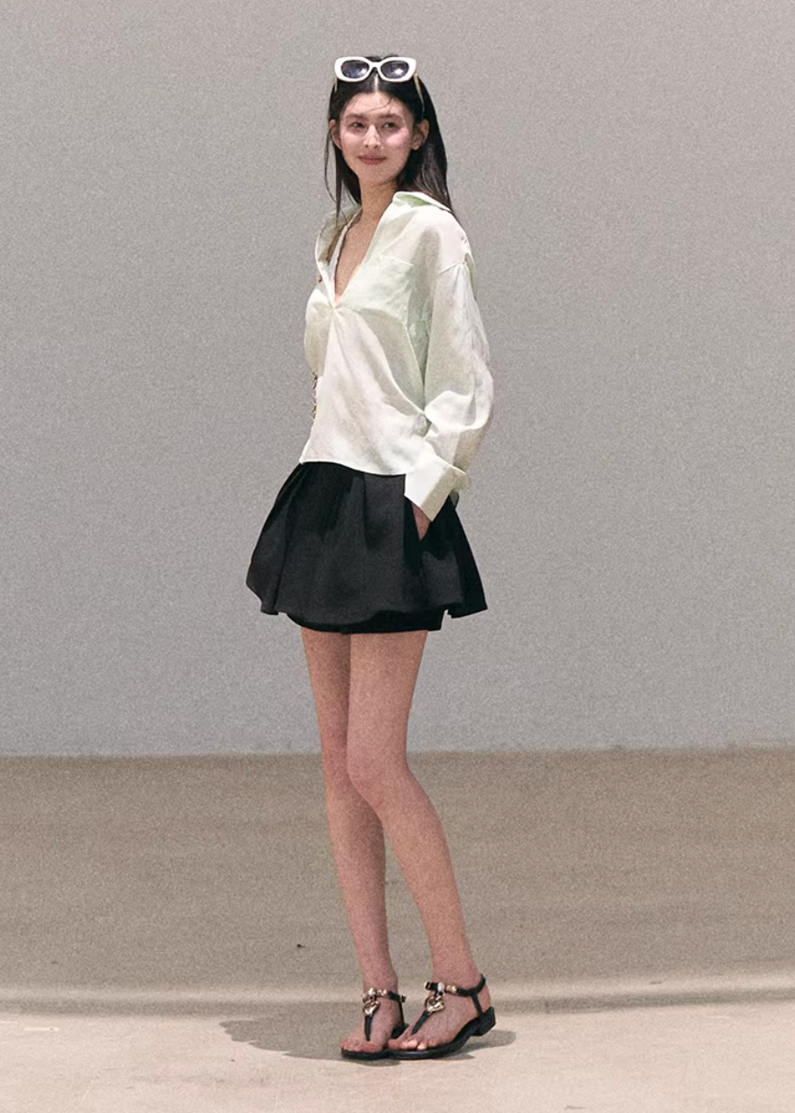 v neck shirt women, linen blend blouse, korean fashion top, spring outfit ideas, casual spring outfits, lace up blouse women, lightweight summer top, breathable fabric shirt, soft aesthetic outfit, modern feminine clothing, parisian style clothing, versatile everyday top, chic casual outfit, calm luxury fashion, relaxed fit blouse women, effortless style top, natural fabric clothing, spring wardrobe top, resort style blouse, minimal elegant top
