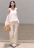 chiffon blouse women, ruffle sleeve top, korean fashion top, spring outfit ideas, casual spring outfits, smock top women, lightweight summer blouse, breathable chiffon top, soft aesthetic outfit, modern feminine clothing, parisian style clothing, versatile everyday top, chic casual outfit, calm luxury fashion, relaxed fit blouse women, effortless style top, spring wardrobe essential, airy fabric blouse, resort style top, feminine flow top