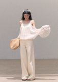 chiffon blouse women, ruffle sleeve top, korean fashion top, spring outfit ideas, casual spring outfits, smock top women, lightweight summer blouse, breathable chiffon top, soft aesthetic outfit, modern feminine clothing, parisian style clothing, versatile everyday top, chic casual outfit, calm luxury fashion, relaxed fit blouse women, effortless style top, spring wardrobe essential, airy fabric blouse, resort style top, feminine flow top