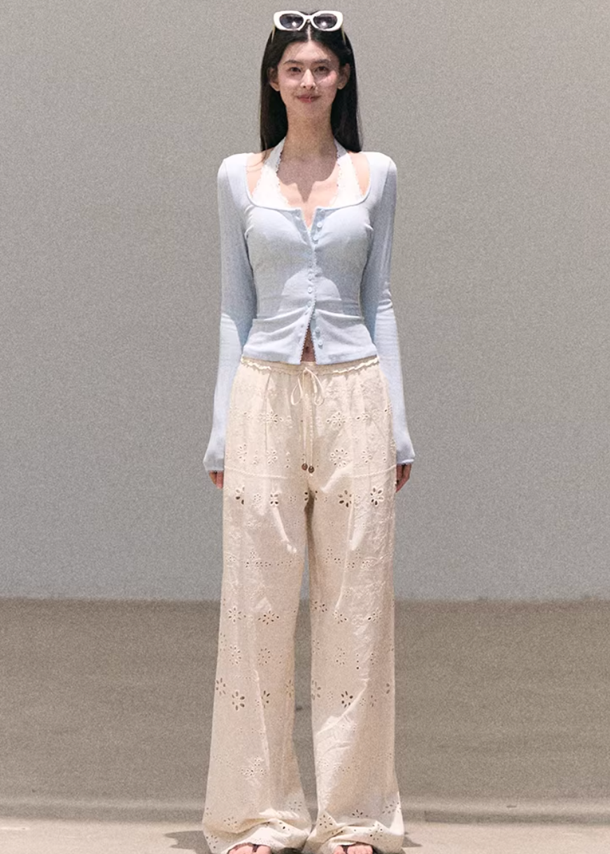 ribbed cardigan women, u neck knit top, korean fashion cardigan, spring outfit ideas, casual spring outfits, slim fit cardigan women, lightweight knitwear, button cardigan top, soft aesthetic outfit, modern feminine clothing, parisian style clothing, versatile layering top, chic everyday outfit, calm luxury fashion, breathable knit top, effortless style cardigan, refined casual wear, spring wardrobe essential, minimal knit top, fitted cardigan women