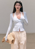 ribbed cardigan women, u neck knit top, korean fashion cardigan, spring outfit ideas, casual spring outfits, slim fit cardigan women, lightweight knitwear, button cardigan top, soft aesthetic outfit, modern feminine clothing, parisian style clothing, versatile layering top, chic everyday outfit, calm luxury fashion, breathable knit top, effortless style cardigan, refined casual wear, spring wardrobe essential, minimal knit top, fitted cardigan women