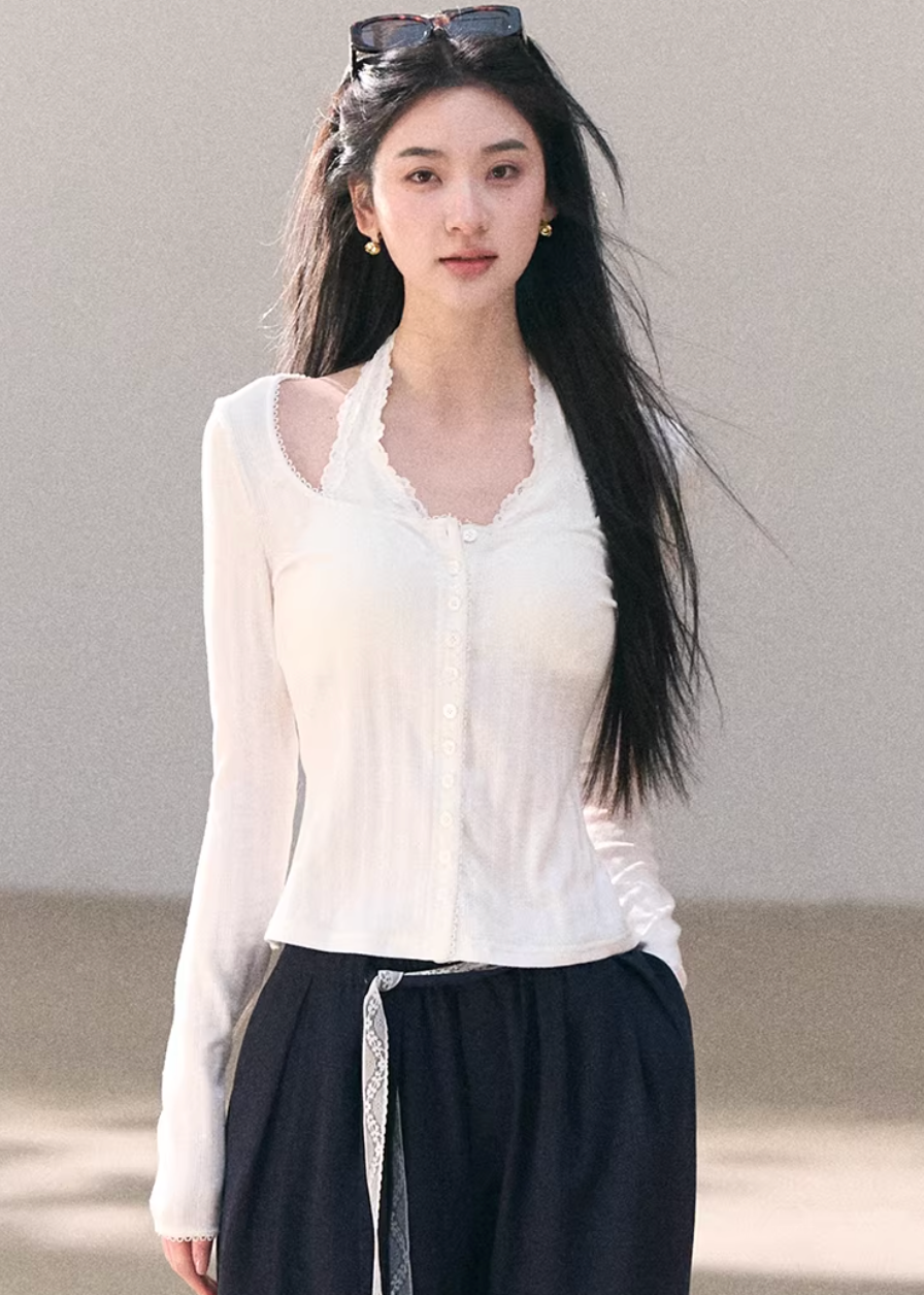ribbed cardigan women, u neck knit top, korean fashion cardigan, spring outfit ideas, casual spring outfits, slim fit cardigan women, lightweight knitwear, button cardigan top, soft aesthetic outfit, modern feminine clothing, parisian style clothing, versatile layering top, chic everyday outfit, calm luxury fashion, breathable knit top, effortless style cardigan, refined casual wear, spring wardrobe essential, minimal knit top, fitted cardigan women