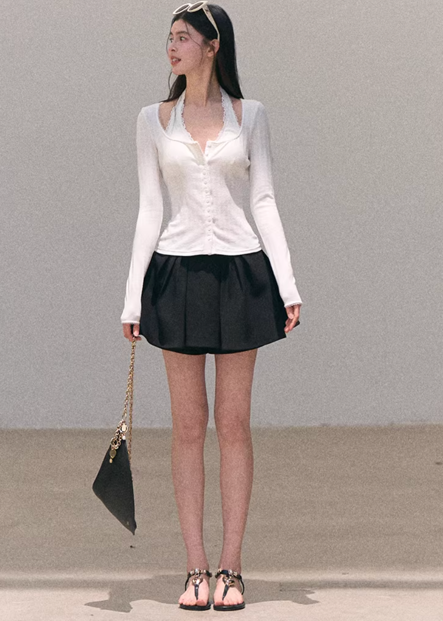 ribbed cardigan women, u neck knit top, korean fashion cardigan, spring outfit ideas, casual spring outfits, slim fit cardigan women, lightweight knitwear, button cardigan top, soft aesthetic outfit, modern feminine clothing, parisian style clothing, versatile layering top, chic everyday outfit, calm luxury fashion, breathable knit top, effortless style cardigan, refined casual wear, spring wardrobe essential, minimal knit top, fitted cardigan women