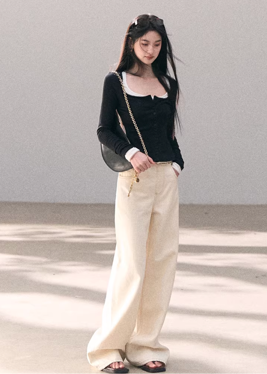 ribbed cardigan women, u neck knit top, korean fashion cardigan, spring outfit ideas, casual spring outfits, slim fit cardigan women, lightweight knitwear, button cardigan top, soft aesthetic outfit, modern feminine clothing, parisian style clothing, versatile layering top, chic everyday outfit, calm luxury fashion, breathable knit top, effortless style cardigan, refined casual wear, spring wardrobe essential, minimal knit top, fitted cardigan women