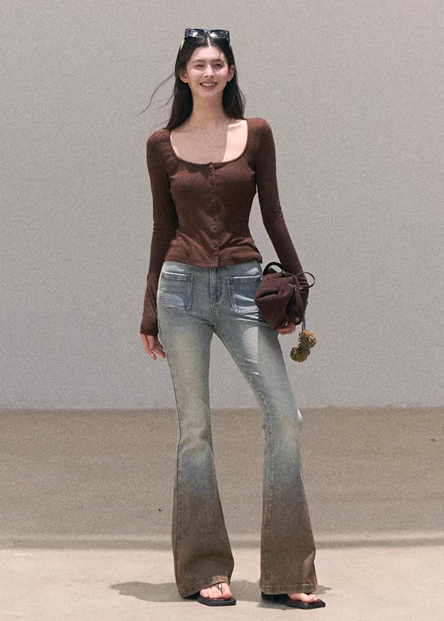 ribbed cardigan women, u neck knit top, korean fashion cardigan, spring outfit ideas, casual spring outfits, slim fit cardigan women, lightweight knitwear, button cardigan top, soft aesthetic outfit, modern feminine clothing, parisian style clothing, versatile layering top, chic everyday outfit, calm luxury fashion, breathable knit top, effortless style cardigan, refined casual wear, spring wardrobe essential, minimal knit top, fitted cardigan women