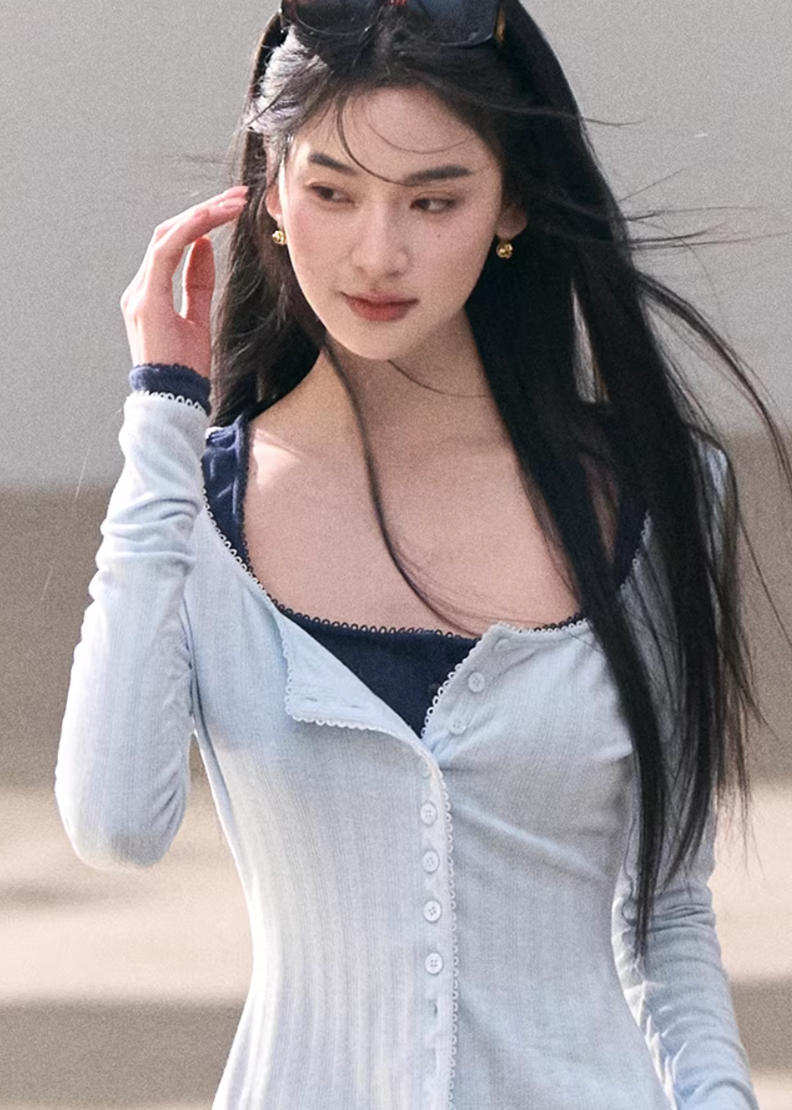 ribbed cardigan women, u neck knit top, korean fashion cardigan, spring outfit ideas, casual spring outfits, slim fit cardigan women, lightweight knitwear, button cardigan top, soft aesthetic outfit, modern feminine clothing, parisian style clothing, versatile layering top, chic everyday outfit, calm luxury fashion, breathable knit top, effortless style cardigan, refined casual wear, spring wardrobe essential, minimal knit top, fitted cardigan women