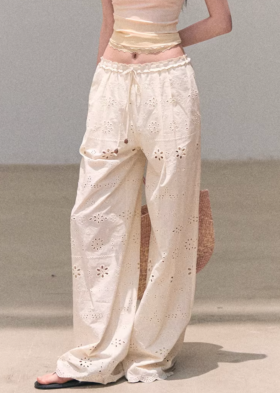 wide leg cotton pants women, embroidered pants women, korean fashion pants, spring outfit ideas, casual spring outfits, resort outfit women, loose fit trousers women, breathable cotton pants, soft aesthetic outfit, modern feminine clothing, parisian style clothing, versatile casual pants, chic everyday outfit, calm luxury fashion, lightweight summer pants, effortless style trousers, natural fabric pants, spring wardrobe bottoms, relaxed fit wide pants, bohemian style pants