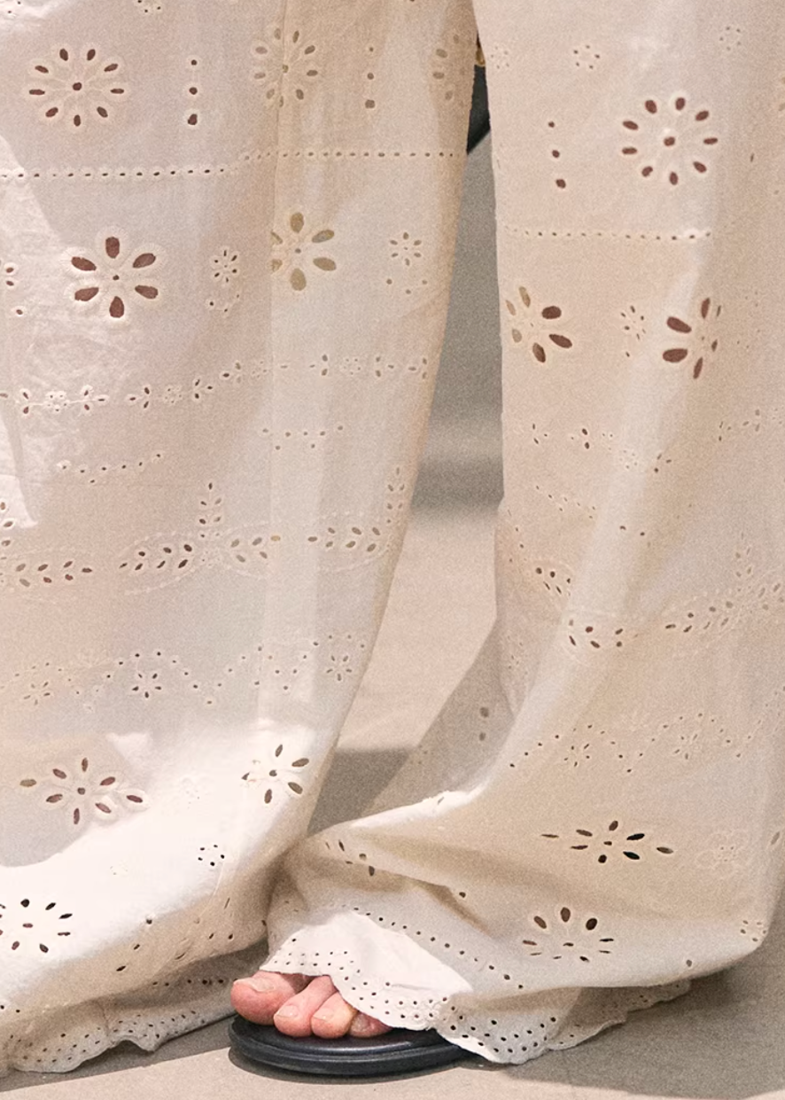 wide leg cotton pants women, embroidered pants women, korean fashion pants, spring outfit ideas, casual spring outfits, resort outfit women, loose fit trousers women, breathable cotton pants, soft aesthetic outfit, modern feminine clothing, parisian style clothing, versatile casual pants, chic everyday outfit, calm luxury fashion, lightweight summer pants, effortless style trousers, natural fabric pants, spring wardrobe bottoms, relaxed fit wide pants, bohemian style pants