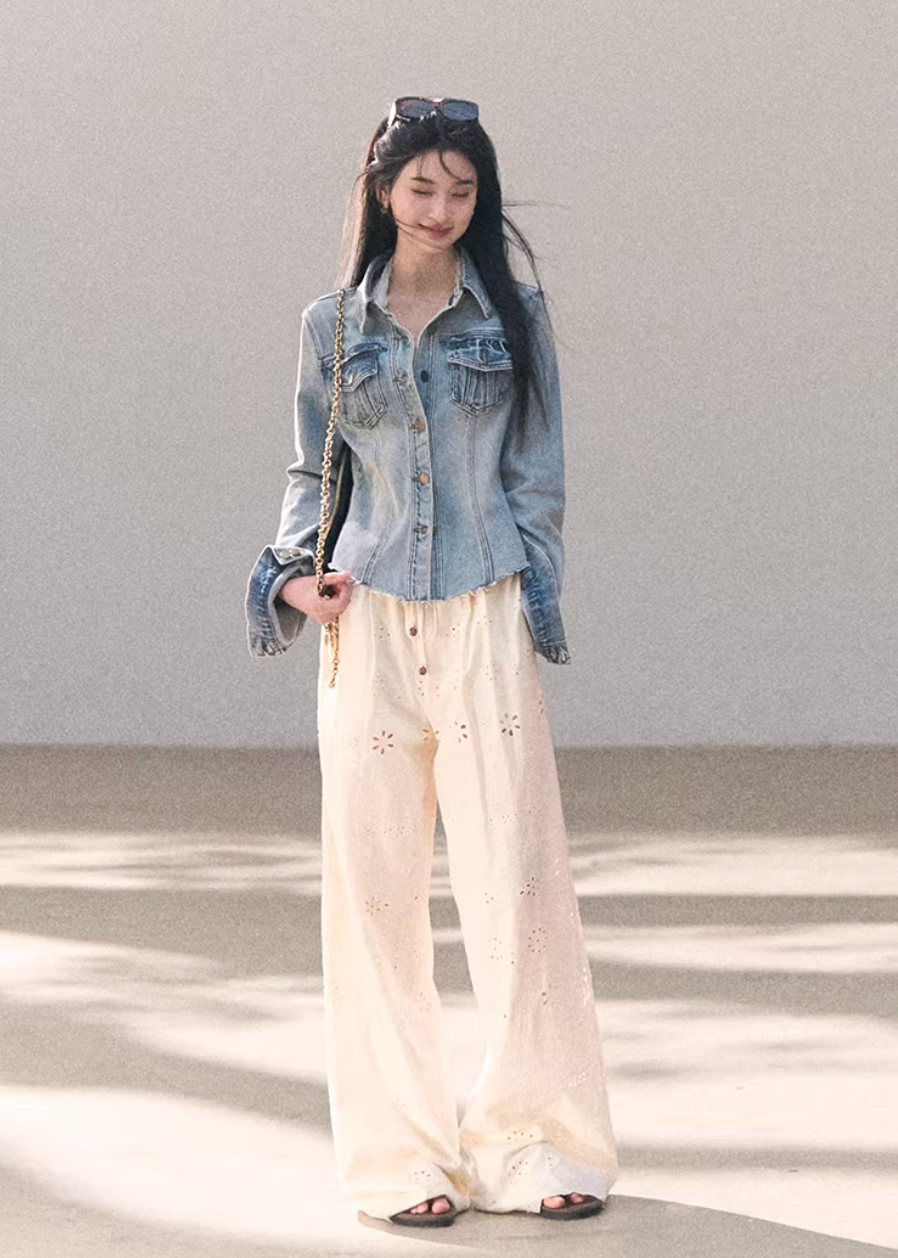 wide leg cotton pants women, embroidered pants women, korean fashion pants, spring outfit ideas, casual spring outfits, resort outfit women, loose fit trousers women, breathable cotton pants, soft aesthetic outfit, modern feminine clothing, parisian style clothing, versatile casual pants, chic everyday outfit, calm luxury fashion, lightweight summer pants, effortless style trousers, natural fabric pants, spring wardrobe bottoms, relaxed fit wide pants, bohemian style pants