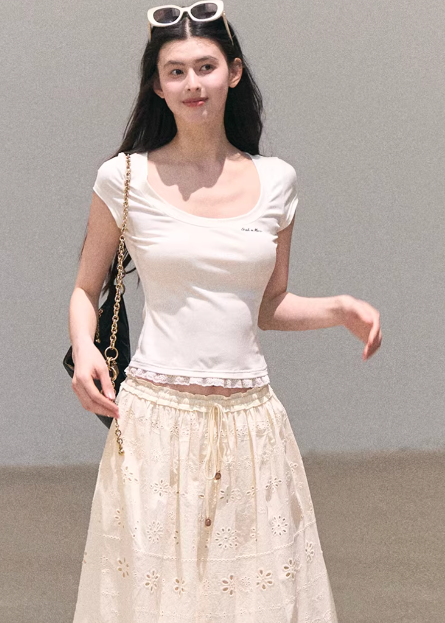 lace t shirt women, layered lace top, korean fashion top, spring outfit ideas, casual spring outfits, slim fit t shirt women, minimalist lace top, breathable cotton top, soft aesthetic outfit, modern feminine clothing, parisian style clothing, versatile everyday top, chic casual outfit, calm luxury fashion, lightweight summer top, effortless style blouse, refined casual wear, spring wardrobe essential, fitted lace top, minimal feminine clothing