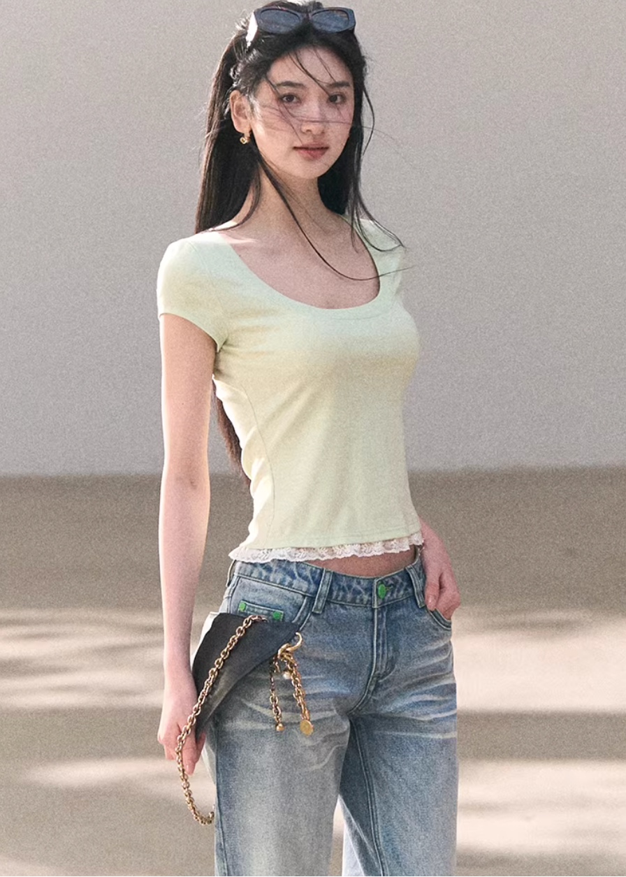 lace t shirt women, layered lace top, korean fashion top, spring outfit ideas, casual spring outfits, slim fit t shirt women, minimalist lace top, breathable cotton top, soft aesthetic outfit, modern feminine clothing, parisian style clothing, versatile everyday top, chic casual outfit, calm luxury fashion, lightweight summer top, effortless style blouse, refined casual wear, spring wardrobe essential, fitted lace top, minimal feminine clothing