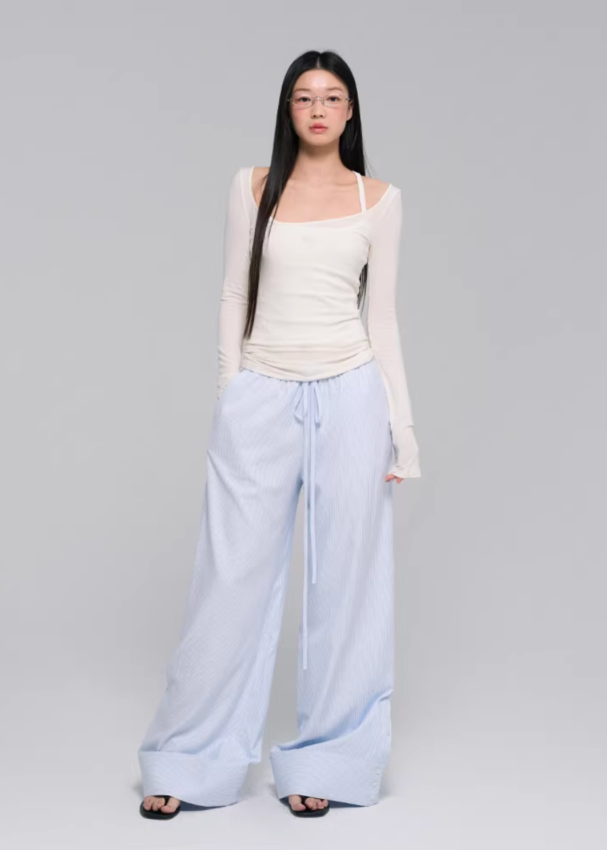 striped pants set women, layered outfit set, korean fashion set, summer outfit ideas, casual summer outfits, wide leg striped pants, knit camisole set, aesthetic fashion outfit, soft girl aesthetic outfit, modern feminine clothing, parisian style clothing, versatile summer outfit, chic everyday outfit, lightweight summer set, breathable outfit women, relaxed fit pants women, effortless style set, minimal summer outfit, comfy summer outfit, travel outfit women