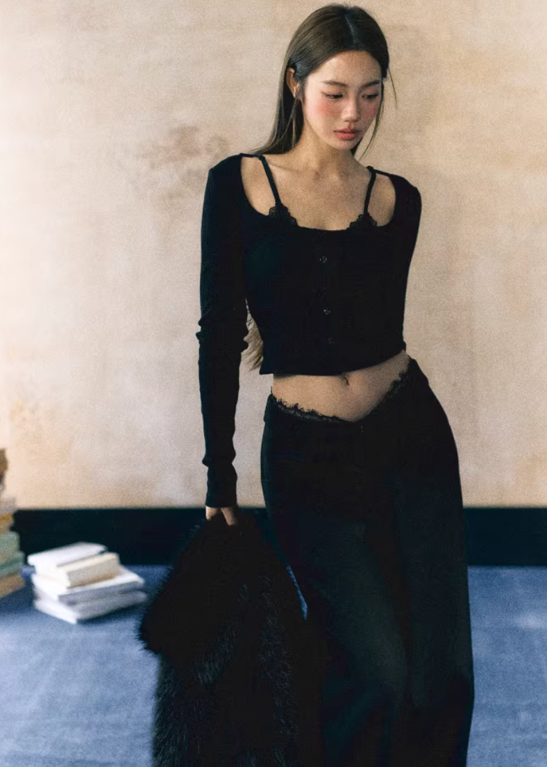 lace long sleeve top women, patchwork lace top, korean fashion top, brunch outfit classy, brunch outfit ideas, summer outfit ideas, slim fit lace top, aesthetic fashion top, modern feminine clothing, parisian style clothing, versatile layering top, chic everyday outfit, elegant casual top, lightweight summer top, refined casual wear, fitted lace blouse, minimal style top, going out top women, stylish basic top, feminine outfit top