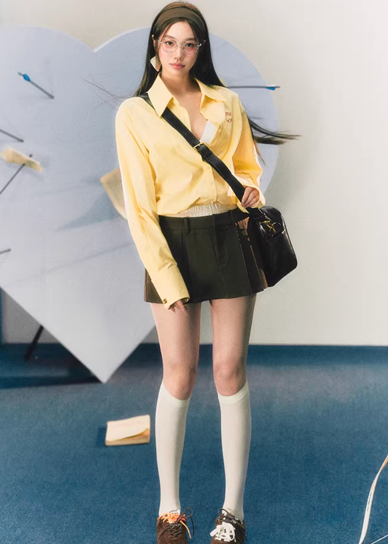 lapel shirt women, embroidered logo shirt, korean fashion top, spring brunch outfit, brunch outfit ideas, summer outfit ideas, college style shirt women, loose fit blouse women, aesthetic fashion top, modern feminine clothing, parisian style clothing, versatile everyday top, chic casual outfit, lightweight summer shirt, preppy style outfit, effortless style blouse, spring wardrobe essential, minimal style shirt, casual chic top, feminine outfit top