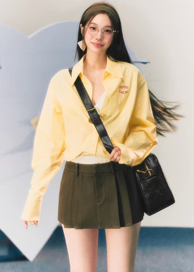 lapel shirt women, embroidered logo shirt, korean fashion top, spring brunch outfit, brunch outfit ideas, summer outfit ideas, college style shirt women, loose fit blouse women, aesthetic fashion top, modern feminine clothing, parisian style clothing, versatile everyday top, chic casual outfit, lightweight summer shirt, preppy style outfit, effortless style blouse, spring wardrobe essential, minimal style shirt, casual chic top, feminine outfit top