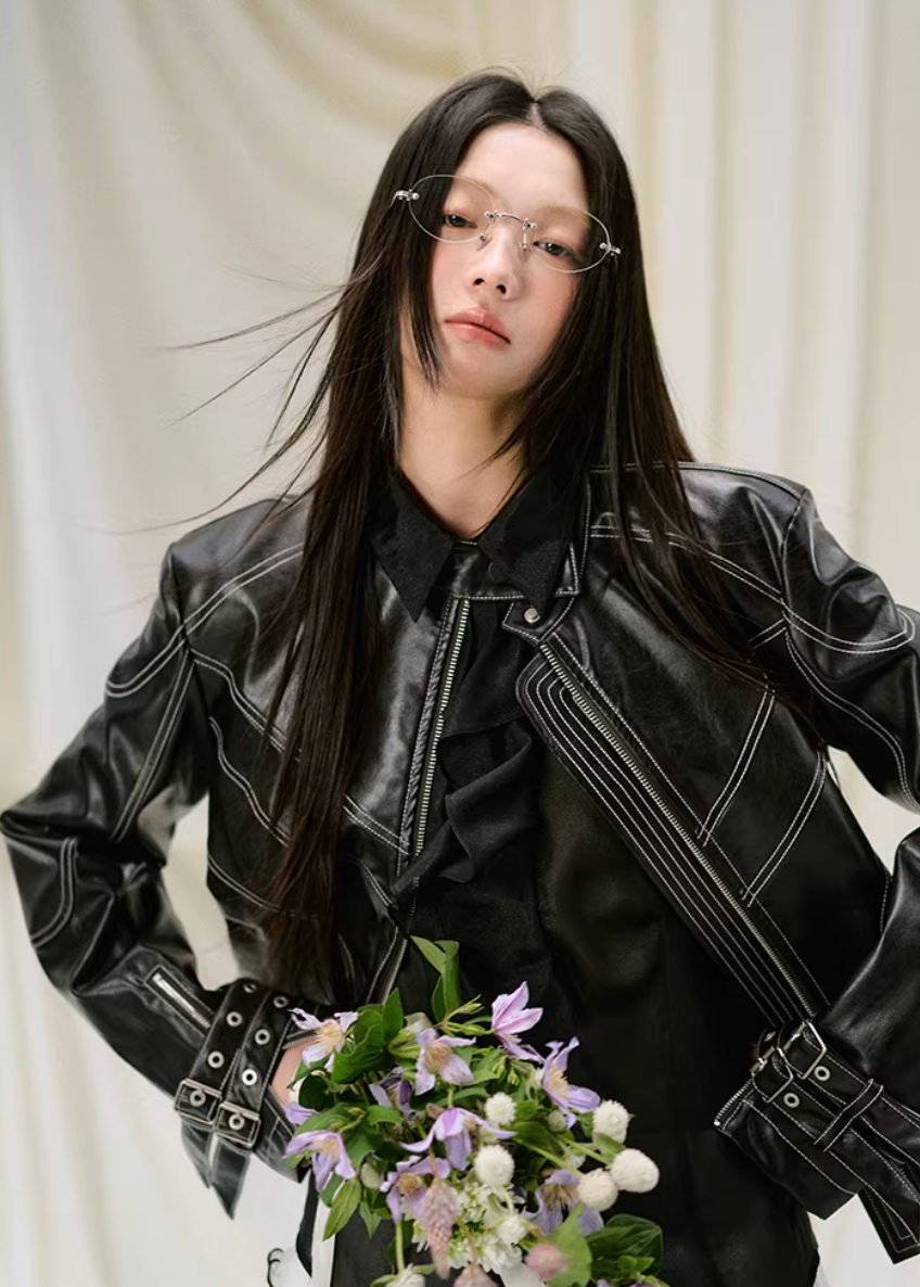 leather jacket women, biker jacket women, korean fashion outerwear, brunch outfit ideas, summer outfit ideas, pu leather jacket, vintage style jacket women, aesthetic fashion outfit, modern feminine clothing, parisian style clothing, versatile layering jacket, chic casual outfit, lightweight leather jacket, soft girl aesthetic outfit, edgy feminine outfit, spring wardrobe jacket, minimal style outerwear, everyday fashion jacket, stylish outerwear women, fashion forward jacket