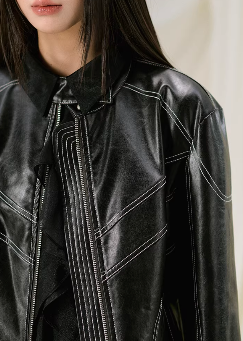 leather jacket women, biker jacket women, korean fashion outerwear, brunch outfit ideas, summer outfit ideas, pu leather jacket, vintage style jacket women, aesthetic fashion outfit, modern feminine clothing, parisian style clothing, versatile layering jacket, chic casual outfit, lightweight leather jacket, soft girl aesthetic outfit, edgy feminine outfit, spring wardrobe jacket, minimal style outerwear, everyday fashion jacket, stylish outerwear women, fashion forward jacket