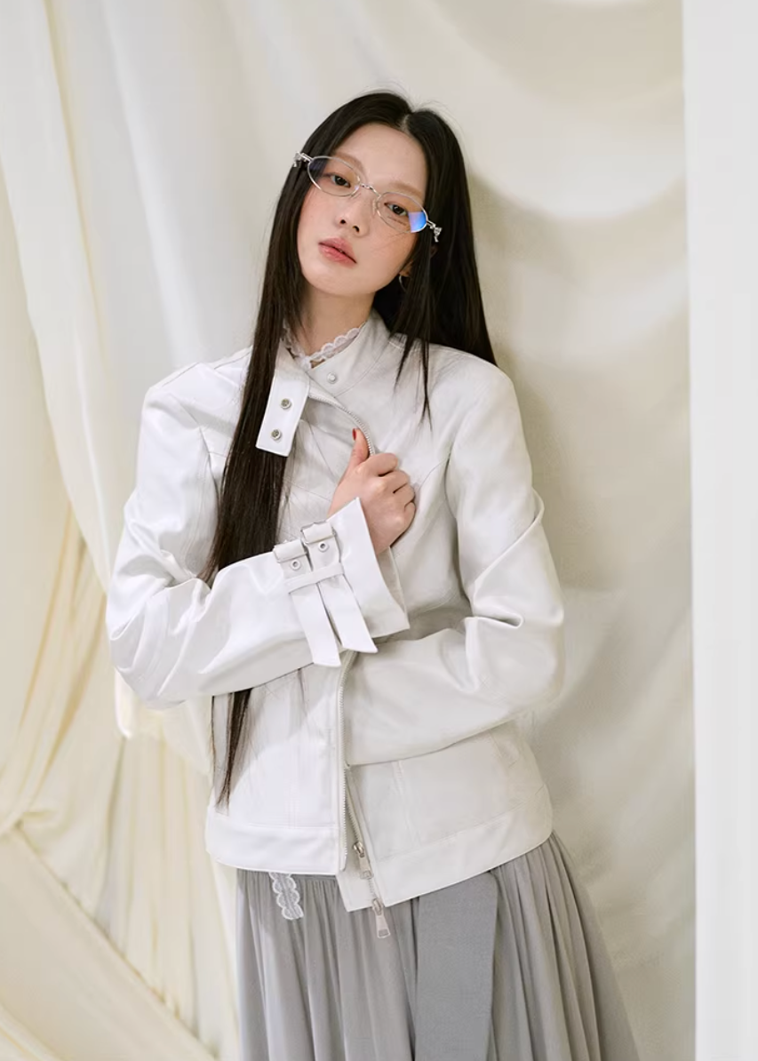 leather jacket women, biker jacket women, korean fashion outerwear, brunch outfit ideas, summer outfit ideas, pu leather jacket, vintage style jacket women, aesthetic fashion outfit, modern feminine clothing, parisian style clothing, versatile layering jacket, chic casual outfit, lightweight leather jacket, soft girl aesthetic outfit, edgy feminine outfit, spring wardrobe jacket, minimal style outerwear, everyday fashion jacket, stylish outerwear women, fashion forward jacket