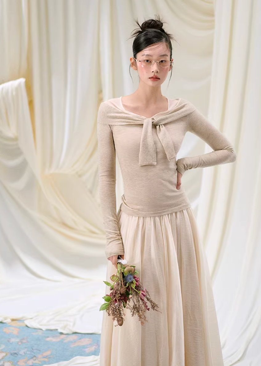 mesh knit top women, slim fit knit top, korean fashion top, brunch outfit ideas, brunch outfits, summer outfit ideas, layered knit top women, aesthetic fashion top, modern feminine clothing, parisian style clothing, versatile everyday top, chic casual outfit, lightweight knitwear, refined casual wear, elegant casual top, fitted long sleeve top, minimal style top, stylish going out top, feminine outfit top, trendy knit top