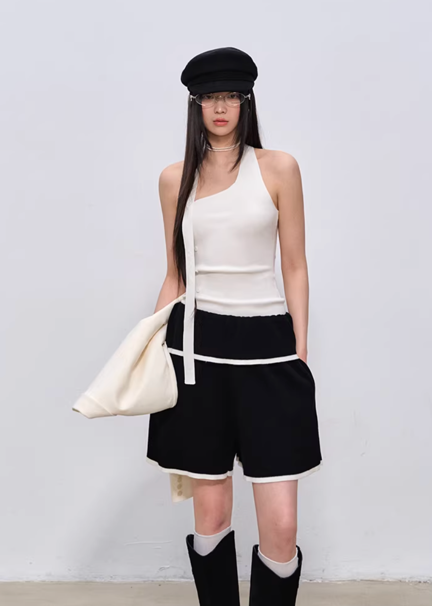 halter neck top women, knit halter top, korean fashion top, summer outfit ideas, brunch outfit ideas, slim fit knit top, aesthetic fashion top, modern feminine clothing, parisian style clothing, versatile summer top, chic going out top, lightweight knitwear, soft girl aesthetic outfit, minimal style top, trendy summer top, fitted halter top, casual summer outfit, stylish basic top, feminine outfit top, breathable knit top