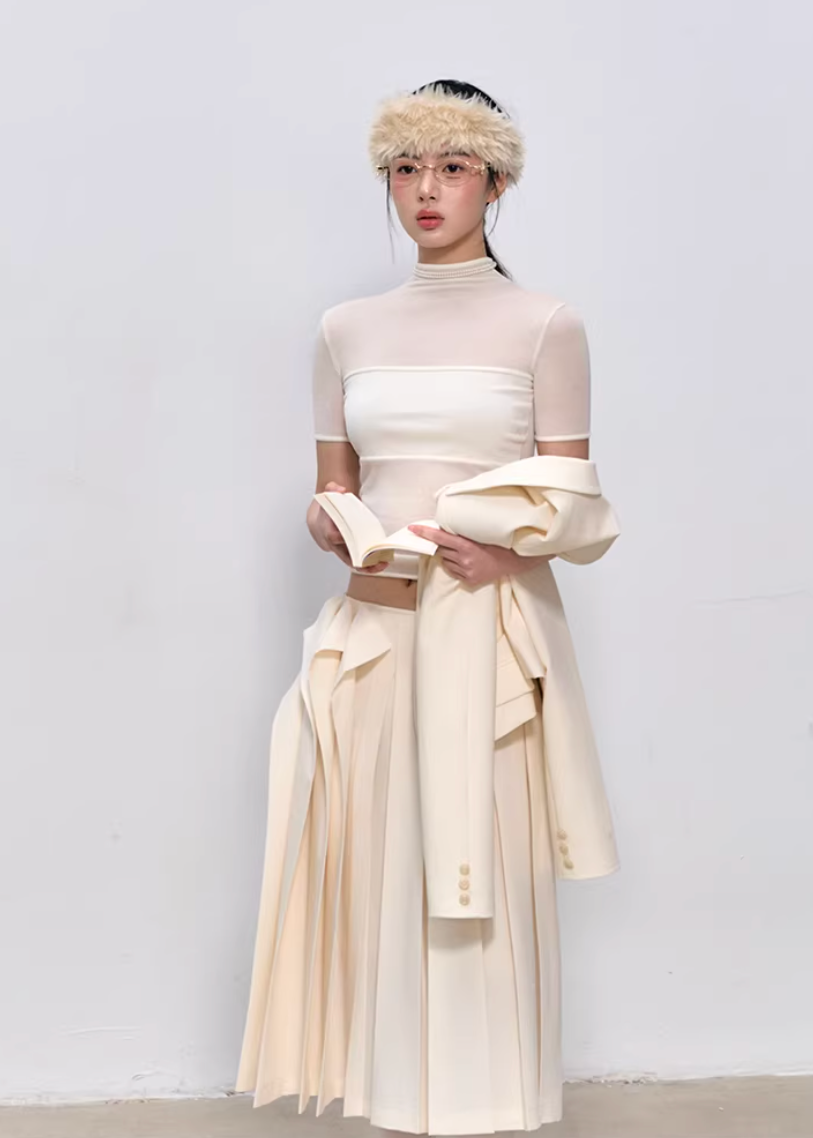 high neck t shirt women, mesh patchwork top, korean fashion top, summer outfit ideas, outfit ideas summer, slim fit t shirt women, lyocell top women, aesthetic fashion top, modern feminine clothing, parisian style clothing, versatile everyday top, chic casual outfit, lightweight summer top, sheer panel top women, minimal style top, refined casual wear, fitted tee women, stylish basic top, breathable fabric top, trendy summer top