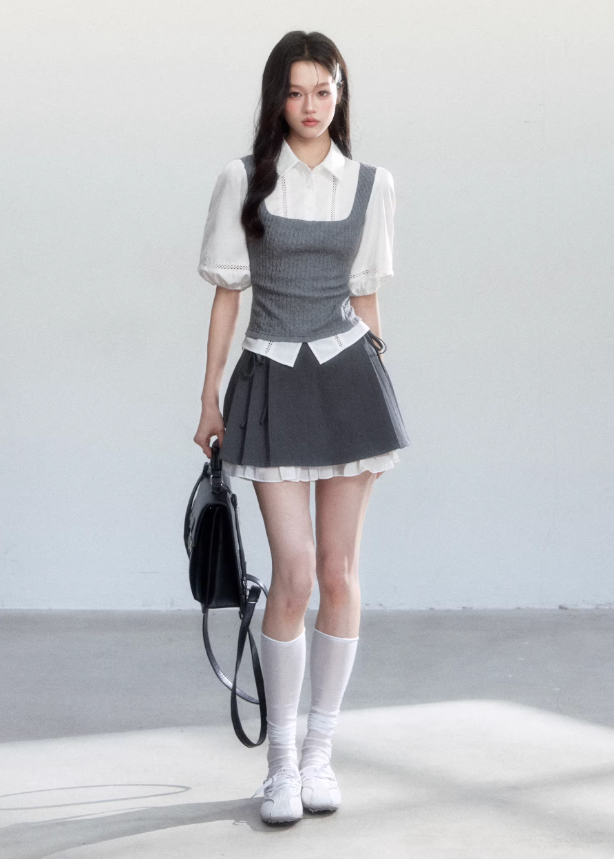 korean outfit aesthetic, layered blouse women, puff sleeve top women, coquette outfit, date outfit, soft girl outfit, feminine korean fashion, slim fit blouse women, aesthetic fashion top, romantic outfit ideas, college style outfit women, cute korean outfit, everyday feminine top, chic casual outfit, soft aesthetic clothing, korean style blouse, spring outfit ideas women, delicate style top, trendy korean fashion, gentle feminine outfit