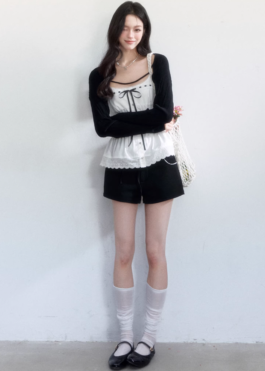spring brunch outfit, brunch outfit ideas, two piece set women, lace camisole set, korean feminine outfit, coquette outfit, soft girl outfit, layered outfit women, black and white outfit, aesthetic fashion outfit, feminine korean fashion, casual spring outfits women, cute everyday outfit, romantic casual outfit, lightweight summer outfit, stylish two piece outfit, soft aesthetic clothing, date outfit women, trendy korean fashion, delicate feminine outfit

