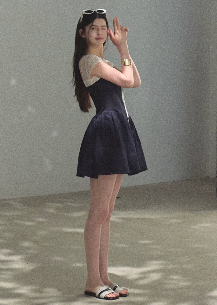 Seaside Lace Slip Dress M / Blue Short