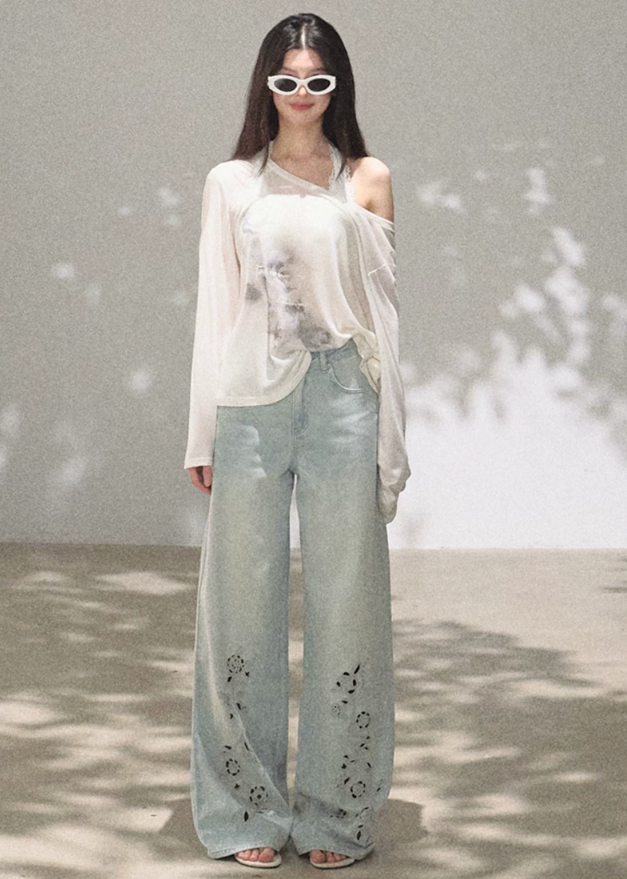 wide leg jeans women, embroidered denim pants, korean fashion jeans, minimal outfit women, effortless outfit ideas, casual everyday outfit, lightweight denim jeans, modern feminine clothing, parisian style clothing, versatile wide pants, chic casual outfit, calm luxury fashion, breathable denim pants, relaxed fit jeans women, natural style outfit, simple everyday pants, floral embroidery jeans, casual chic denim, soft aesthetic outfit, summer denim outfit

