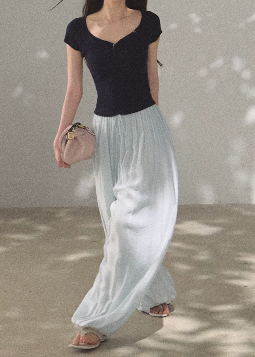 silk pants women, wide leg trousers women, korean fashion pants, minimal outfit women, effortless outfit ideas, casual summer outfits, mulberry silk pants, modern feminine clothing, parisian style clothing, versatile wide pants, chic everyday outfit, calm luxury fashion, breathable summer pants, relaxed fit trousers women, natural fabric clothing, elegant casual pants, summer wardrobe bottoms, lightweight silk trousers, clean silhouette pants, simple elegant outfit

