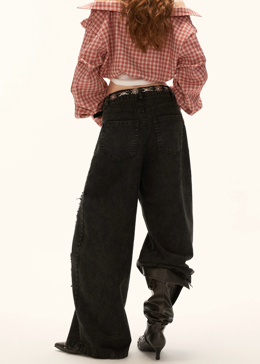 black jeans women, ripped jeans women, straight leg jeans, korean fashion jeans, street style outfit, distressed denim jeans, casual outfit women, loose fit jeans women, edgy fashion outfit, everyday denim pants, aesthetic outfit women, vintage style jeans, relaxed fit denim, urban style outfit, baggy jeans women, casual chic outfit, fashion forward denim, spring summer jeans, trendy denim outfit, statement jeans women

