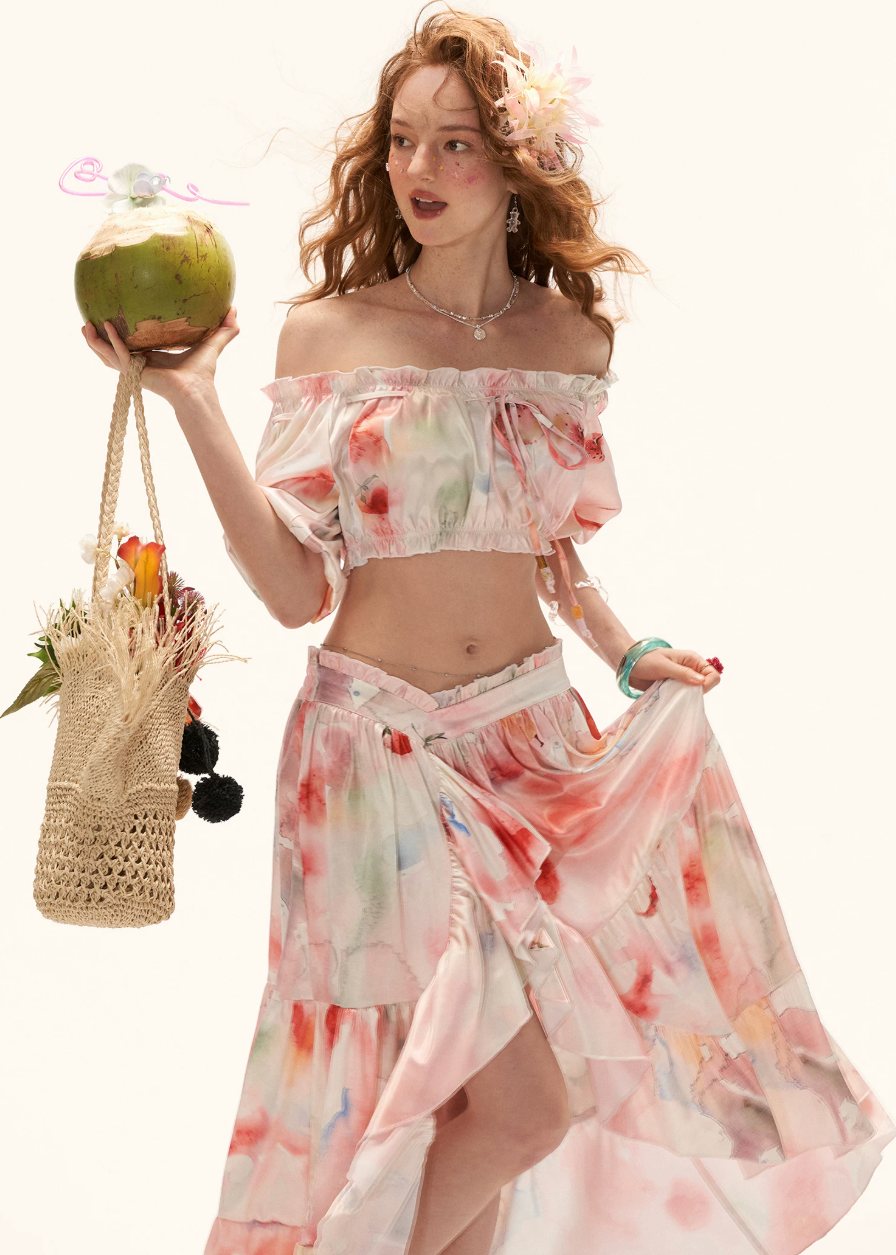 two piece set women, summer resort outfit, floral skirt set, puff sleeve top women, vacation outfit women, beach outfit women, aesthetic summer outfit, ruffle skirt outfit, korean fashion set, casual summer outfits, colorful summer outfit, feminine summer set, travel outfit women, lightweight summer clothing, boho summer outfit, trendy summer set, cute summer outfit, statement outfit women, chic resort wear, flowy skirt set

