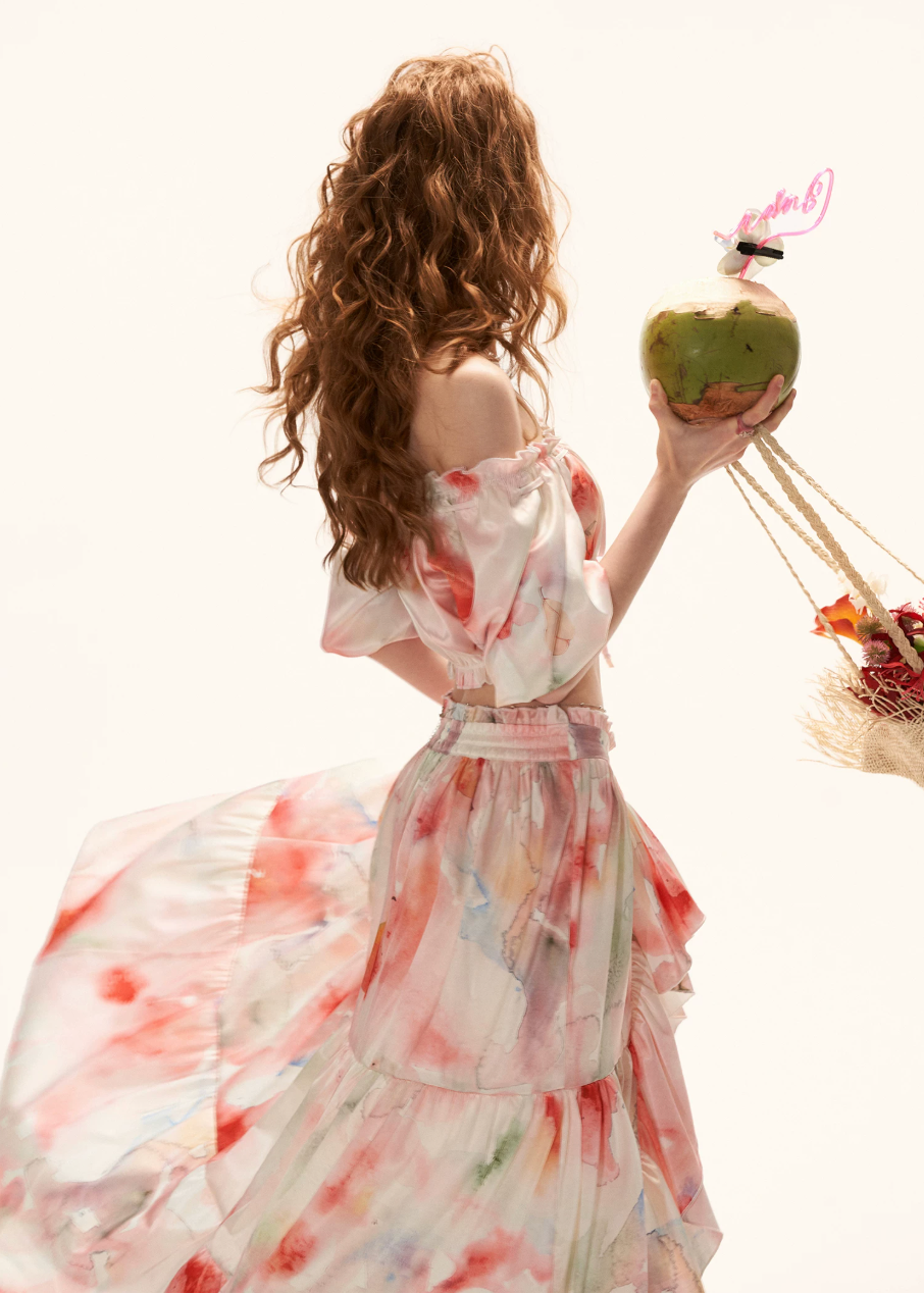 two piece set women, summer resort outfit, floral skirt set, puff sleeve top women, vacation outfit women, beach outfit women, aesthetic summer outfit, ruffle skirt outfit, korean fashion set, casual summer outfits, colorful summer outfit, feminine summer set, travel outfit women, lightweight summer clothing, boho summer outfit, trendy summer set, cute summer outfit, statement outfit women, chic resort wear, flowy skirt set

