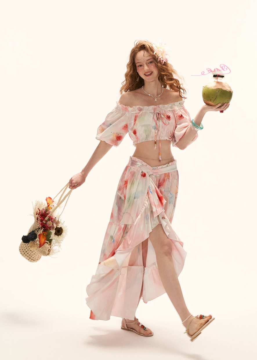 two piece set women, summer resort outfit, floral skirt set, puff sleeve top women, vacation outfit women, beach outfit women, aesthetic summer outfit, ruffle skirt outfit, korean fashion set, casual summer outfits, colorful summer outfit, feminine summer set, travel outfit women, lightweight summer clothing, boho summer outfit, trendy summer set, cute summer outfit, statement outfit women, chic resort wear, flowy skirt set

