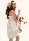 white mini dress women, bandeau dress women, floral textured dress, summer 2026 outfits, korean fashion dress, casual summer dress, aesthetic summer outfit, strapless mini dress, feminine summer dress, lightweight summer dress, cute summer dress, vacation dress women, statement summer dress, flowy mini dress, romantic summer outfit, chic casual dress, layered mini dress, trendy summer outfit, elegant summer dress, white summer dress
